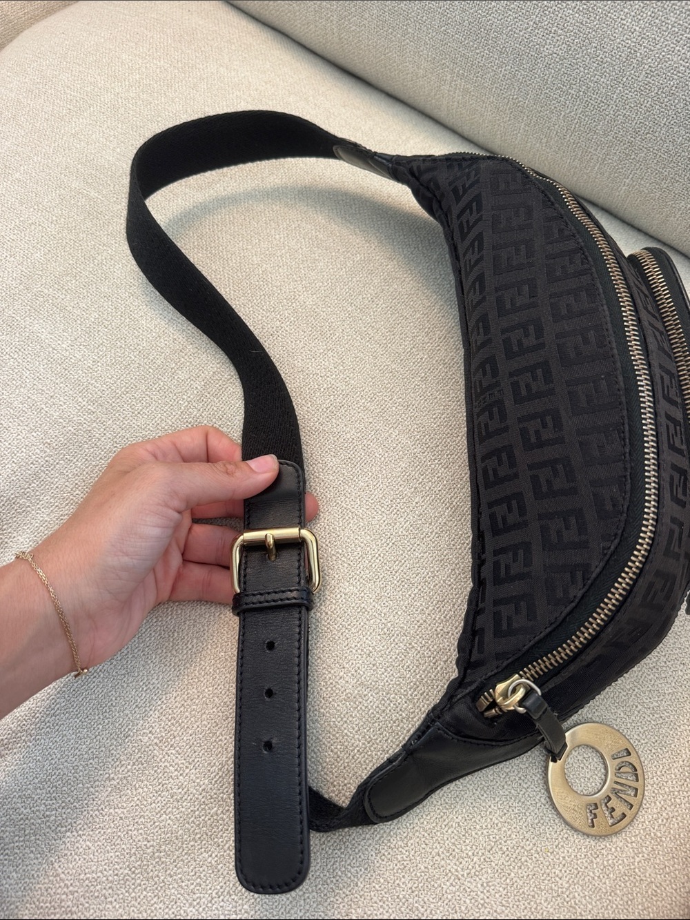 Authentic Fendi Zucchino Zucca Black Belt Bag / Bum Bag / Waist Bag Vintage Y2K - Picture 6 of 12